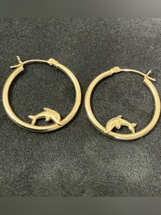 Oro Jewelry - 14K ORO Dolphin Hoop Earrings
